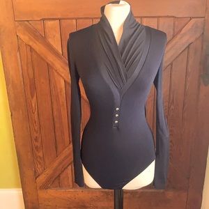 Wolford Black body suit neck loose neck fabric small -very good  S